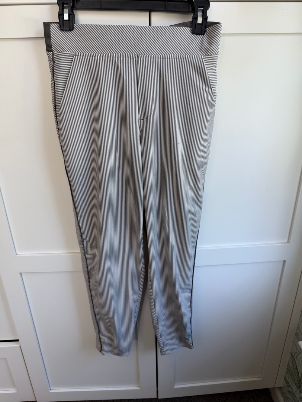 Athleta Black and White Pinstriped Ankle Pants